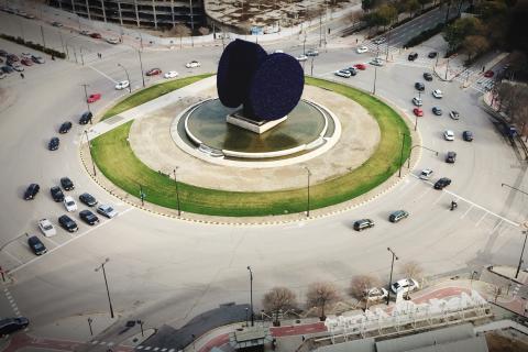 The roundabout; the traffic circle. The French for "the roundabout; the traffic circle" is "le rond-point".