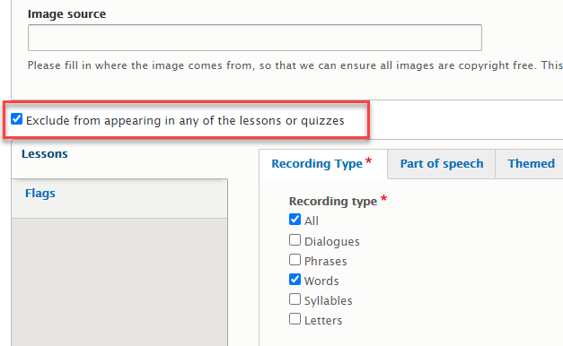 Exclude from appearing