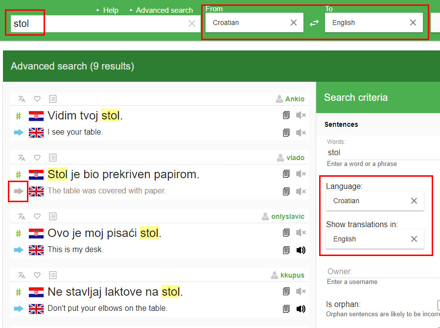 Searching for "stol" on Tatoeba