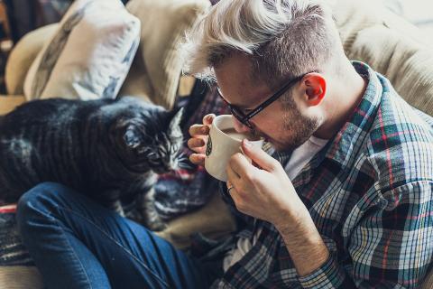 A man and a cat. The Thai for "a man and a cat" is "ผู้ชายและแมว". A man and a cat. The Thai for "a man and a cat" is "ผู้ชายและแมว".