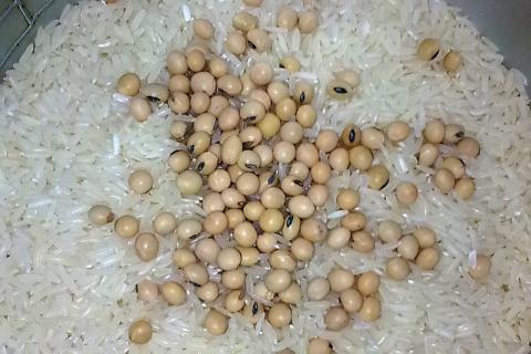 Rice and soybeans. The Thai for "rice and soybeans" is "ข้าวและถั่วเหลือง". Rice and soybeans. The Thai for "rice and soybeans" is "ข้าวและถั่วเหลือง".