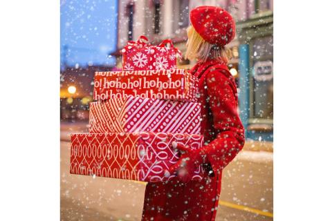 A woman in a red dress and four gift boxes. The Thai for "a woman in a red dress and four gift boxes" is "ผู้หญิงชุดแดงและของขวัญสี่กล่อง". A woman in a red dress and four gift boxes. The Thai for "a woman in a red dress and four gift boxes" is "ผู้หญิงชุดแดงและของขวัญสี่กล่อง".
