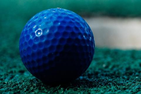 A blue golf ball. The Thai for "a blue golf ball" is "ลูกกอล์ฟสีน้ำเงิน". A blue golf ball. The Thai for "a blue golf ball" is "ลูกกอล์ฟสีน้ำเงิน".