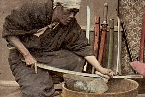 The man is sharpening a sword. The Thai for "the man is sharpening a sword" is "ผู้ชายลับดาบ". The man is sharpening a sword. The Thai for "the man is sharpening a sword" is "ผู้ชายลับดาบ".