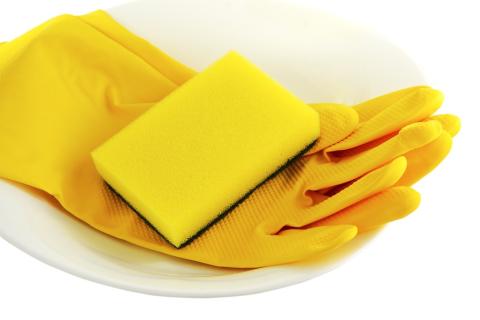 A sponge on a pair of rubber gloves. The Thai for "a sponge on a pair of rubber gloves" is "ฟองน้ำบนถุงมือยาง". A sponge on a pair of rubber gloves. The Thai for "a sponge on a pair of rubber gloves" is "ฟองน้ำบนถุงมือยาง".