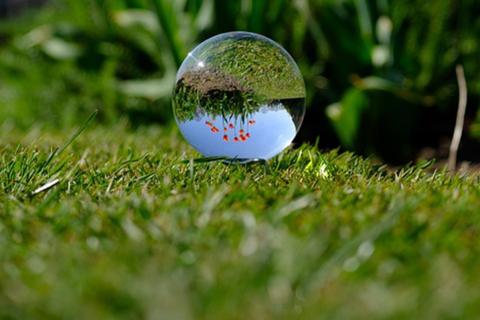 A crystal ball on the grass. The Thai for "a crystal ball on the grass" is "ลูกแก้วบนสนามหญ้า". A crystal ball on the grass. The Thai for "a crystal ball on the grass" is "ลูกแก้วบนสนามหญ้า".