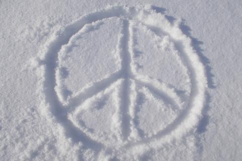 Peace. The Ukrainian for "peace" is "мир".